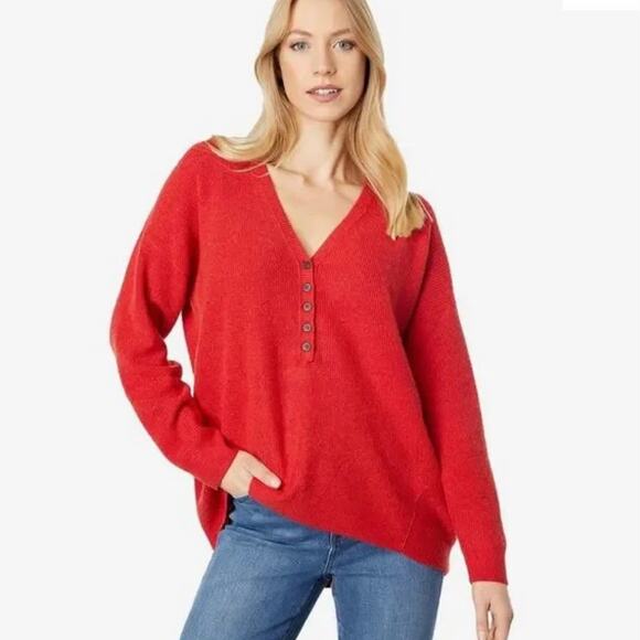 MADEWELL Women's XS Asherton Oversized Thermal Henley Sweater Wool Alpaca Red - Picture 1 of 16